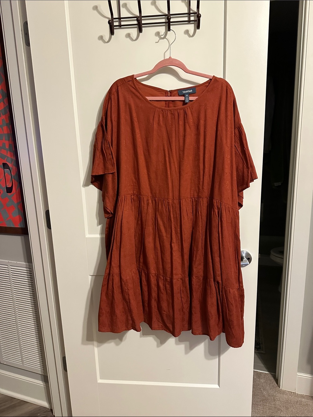 Modcloth Rust Orange Floral Tiered Short Sleeve Dress 3x